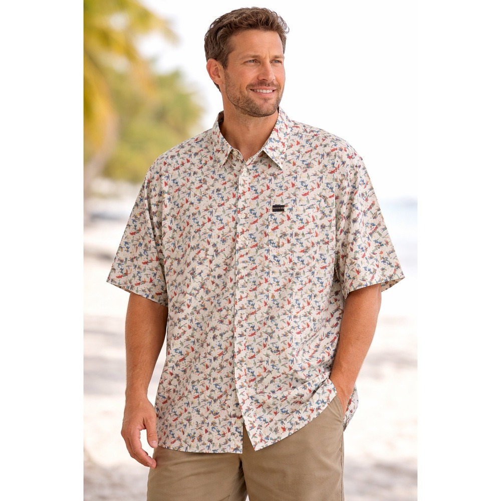 Burlebo Performance Button Up Shirt XXL Mallard Duck Print Short Sleeve NWT